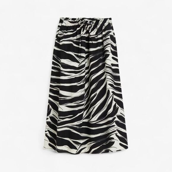H&M Linen Blend Zebra Print A-Line Long Drawstring High Waisted Maxi Skirt M - Picture 1 of 11